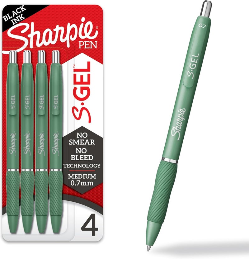 Sharpie أقلام شاربى SGel أقلام جل أقلام رسم أقلام حبر جل لتدوين الملاحظات أقلام كتابة أقلام تلوين نقطة متوسطة 07 مم برميل أخضر حبر أسود 4 عد - Image 1