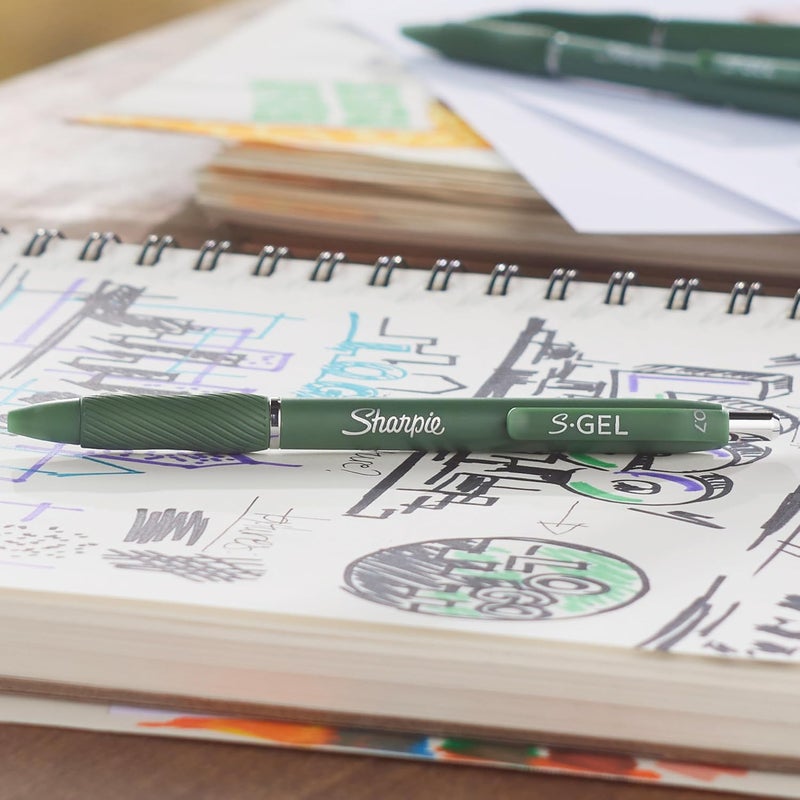 Sharpie أقلام شاربى SGel أقلام جل أقلام رسم أقلام حبر جل لتدوين الملاحظات أقلام كتابة أقلام تلوين نقطة متوسطة 07 مم برميل أخضر حبر أسود 4 عد - Image 5