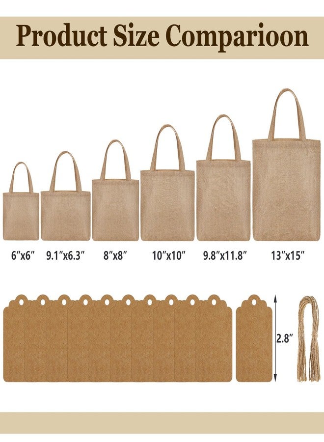 Aliceset 12 Pcs Mini Burlap Tote Bags with Handles Small Jute Gift Bags Bulk with Tags Reusable Wedding Bridesmaids Welcome Teachers Burlap Bag for DIY Party Favors (10 x 10 x 3.5 Inch,Light Brown - Image 4