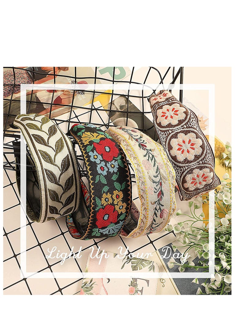 Loquat 4 Pieces Boho Headband Handmade Embroidery Bohemia Floral Wide Headbands Vintage Ethnic Style Hair Band for Women Girls Hair Accessories Classic Pattern - Image 5