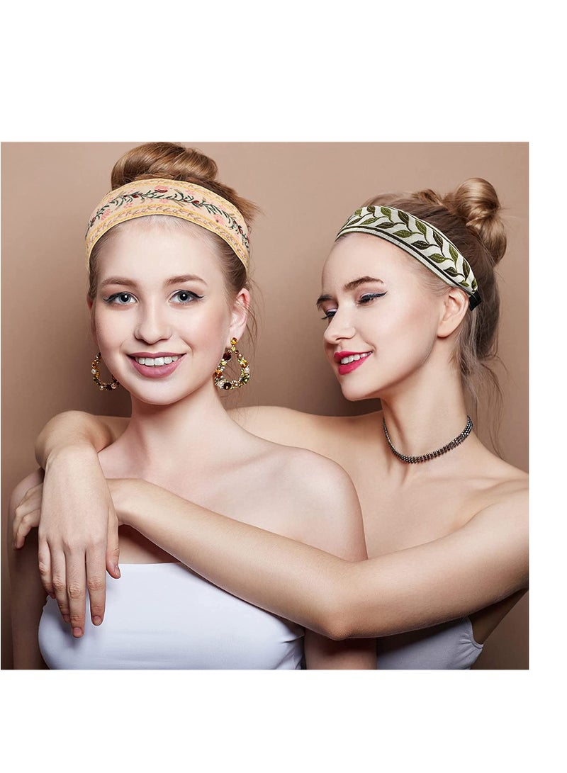 Loquat 4 Pieces Boho Headband Handmade Embroidery Bohemia Floral Wide Headbands Vintage Ethnic Style Hair Band for Women Girls Hair Accessories Classic Pattern - Image 3
