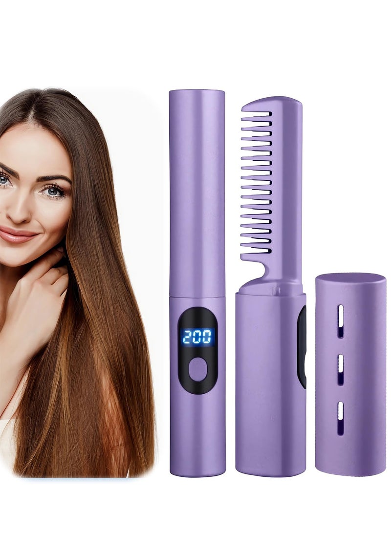 SYOSI Rechargeable Hair Straightener, SYOSI Mini Cordless Hair Straightener Brush with LCD Temperature Display, Hair Straightening Iron with Built-in Comb, for Professional Salon at Home - Image 1