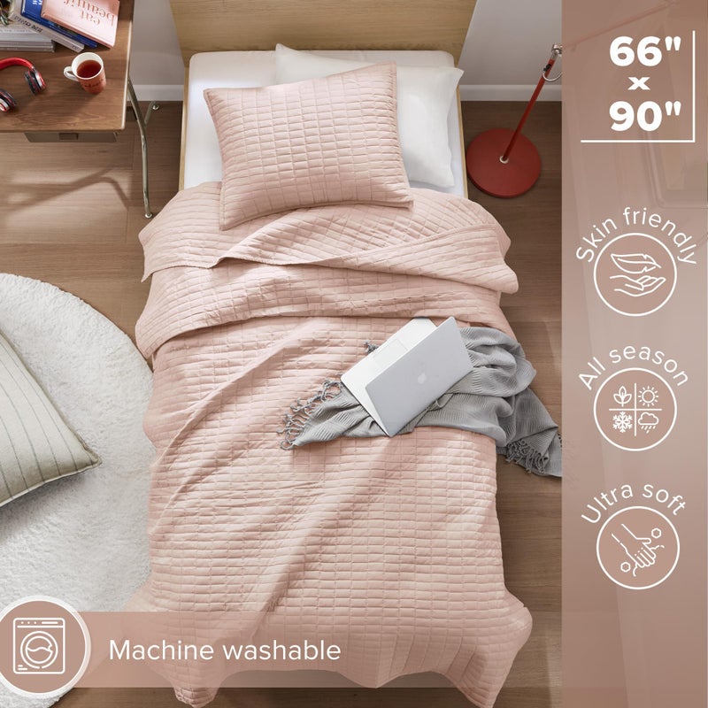 Comfort Spaces Kienna Quilt Set-Luxury Double Sided Stitching Design Summer Blanket, Lightweight, Soft, All Season Bedding Layer, Matching Sham, Blush, Coverlet Twin/Twin XL(66"x90") 2 Piece - Image 3