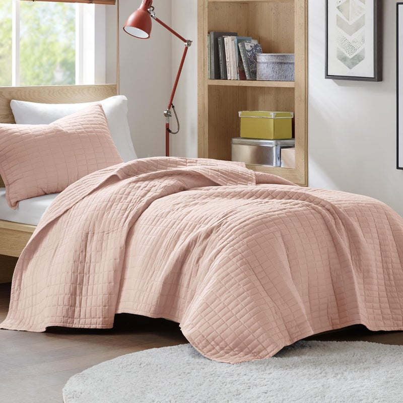 Comfort Spaces Kienna Quilt Set-Luxury Double Sided Stitching Design Summer Blanket, Lightweight, Soft, All Season Bedding Layer, Matching Sham, Blush, Coverlet Twin/Twin XL(66"x90") 2 Piece - Image 1