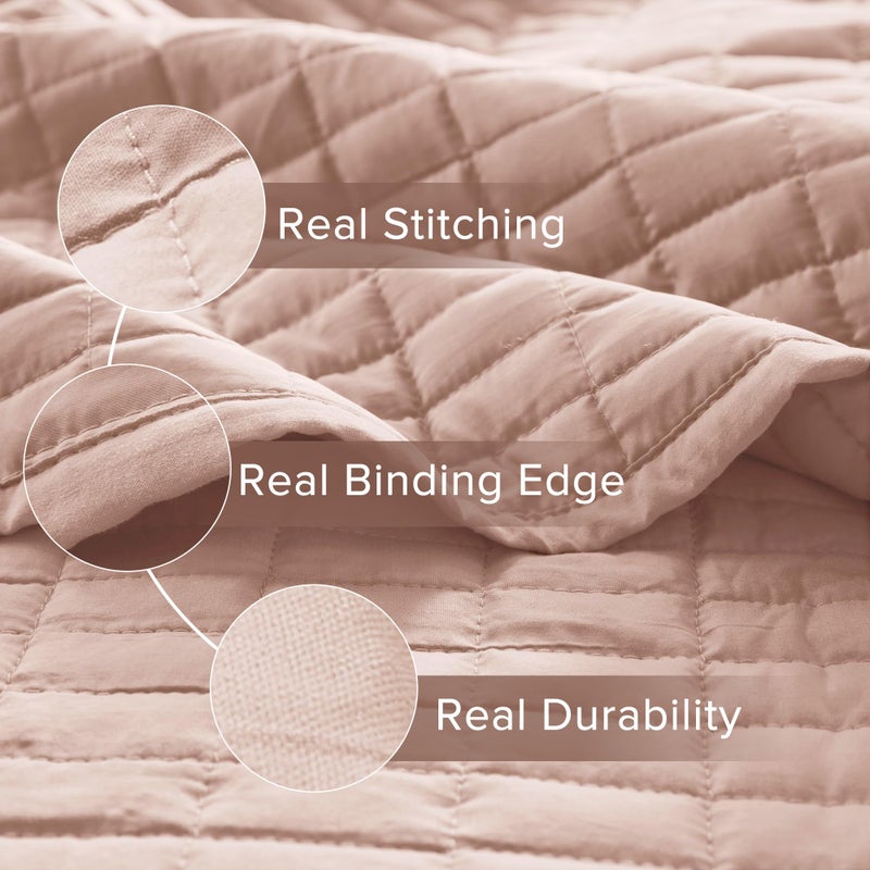 Comfort Spaces Kienna Quilt Set-Luxury Double Sided Stitching Design Summer Blanket, Lightweight, Soft, All Season Bedding Layer, Matching Sham, Blush, Coverlet Twin/Twin XL(66"x90") 2 Piece - Image 4