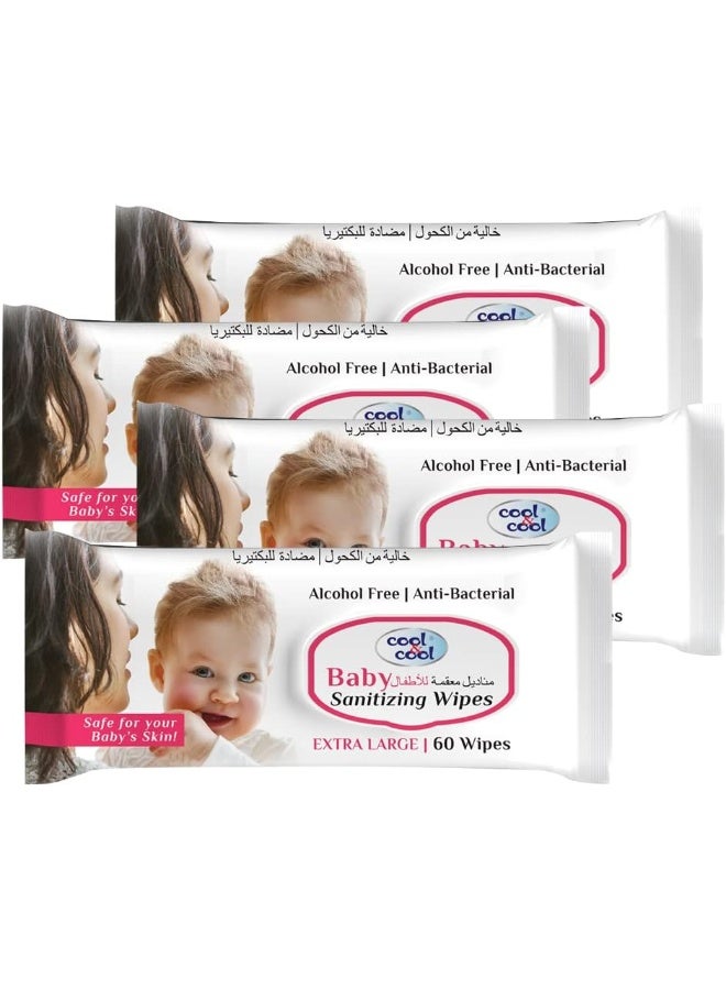 Cool & Cool Baby Sanitizing Wipes 60's Pack Of 4 - Image 1