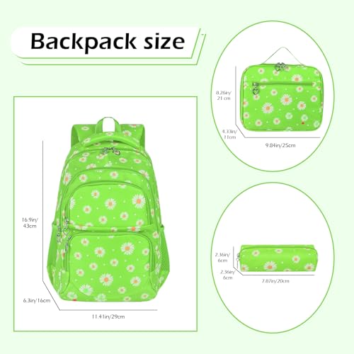 goldwheat Daisy Printed Backpacks With Lunch Pack Pencil Case 3pcs Lightweight Water Resistant Bookbag For Middle School - Image 3