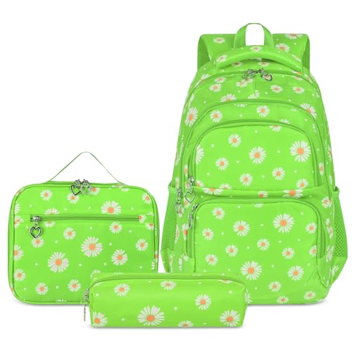 goldwheat Daisy Printed Backpacks With Lunch Pack Pencil Case 3pcs Lightweight Water Resistant Bookbag For Middle School - Image 1