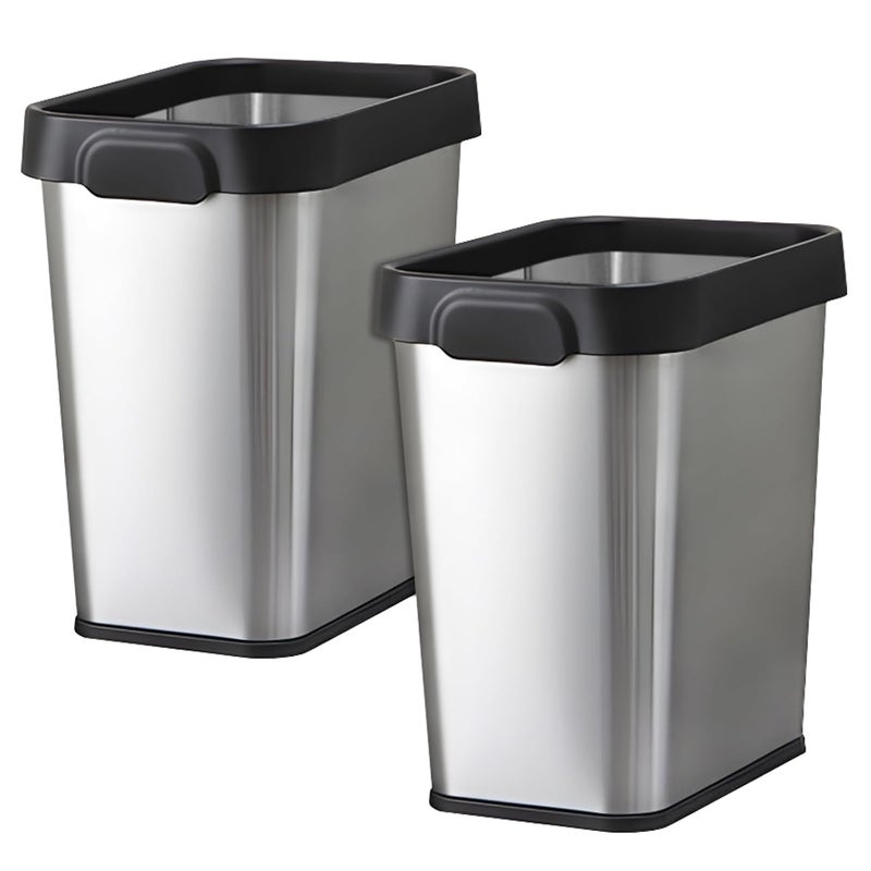 TooCust 2 Pack Stainless Steel Trash Can 3 Gallon, Open Top Trash Can, 8" x 11" x 13", Rectangle Rubbish Bin, Slim and Narrow, No Lid Small Wastebasketfor Kitchen, Bathroom, Living Room, Office - Image 1
