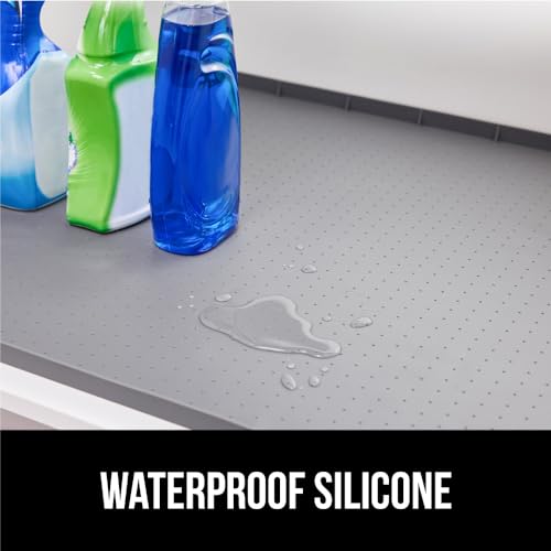 GORILLA GRIP Waterproof Silicone Under Sink Mat with Raised Lip for Kitchen and Bathroom, 34 x 22 in, Cabinet Shelf Liner Stay in Place Mats Dishwasher Safe Drawer Liner, Organizer Tray, Gray - Image 3