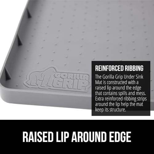 GORILLA GRIP Waterproof Silicone Under Sink Mat with Raised Lip for Kitchen and Bathroom, 34 x 22 in, Cabinet Shelf Liner Stay in Place Mats Dishwasher Safe Drawer Liner, Organizer Tray, Gray - Image 5