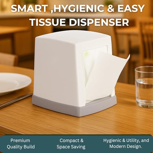 Ssanvi Double Side Table Top Tissue Dispenser with 2 Tissue Refill Boxes | Plastic Napkin Holder for Kitchen, Dining Table, Office & Hotel Use (White) - Image 4