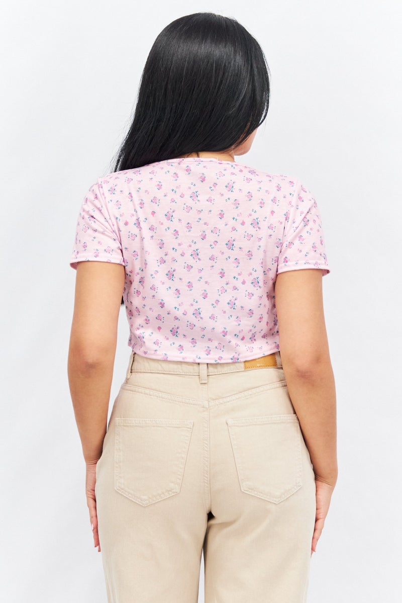 Missguided Women Tie Neck Short Sleeve Allover Printed Blouse, Multicolor - Image 4