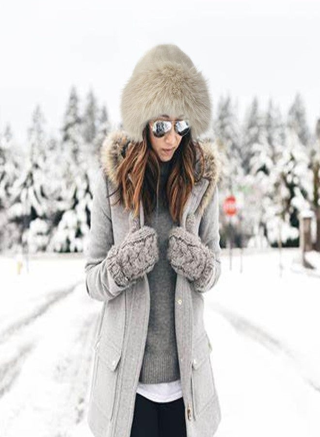 Cityelf Faux Fur Bucket Hat, Fluffy Fisherman Fuzzy Bucket Hat, Womens Winter Warm Plush Hat Beige - Image 2