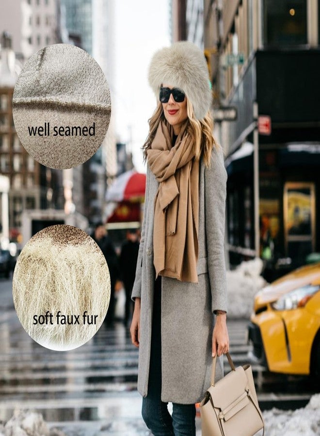 Cityelf Faux Fur Bucket Hat, Fluffy Fisherman Fuzzy Bucket Hat, Womens Winter Warm Plush Hat Beige - Image 3