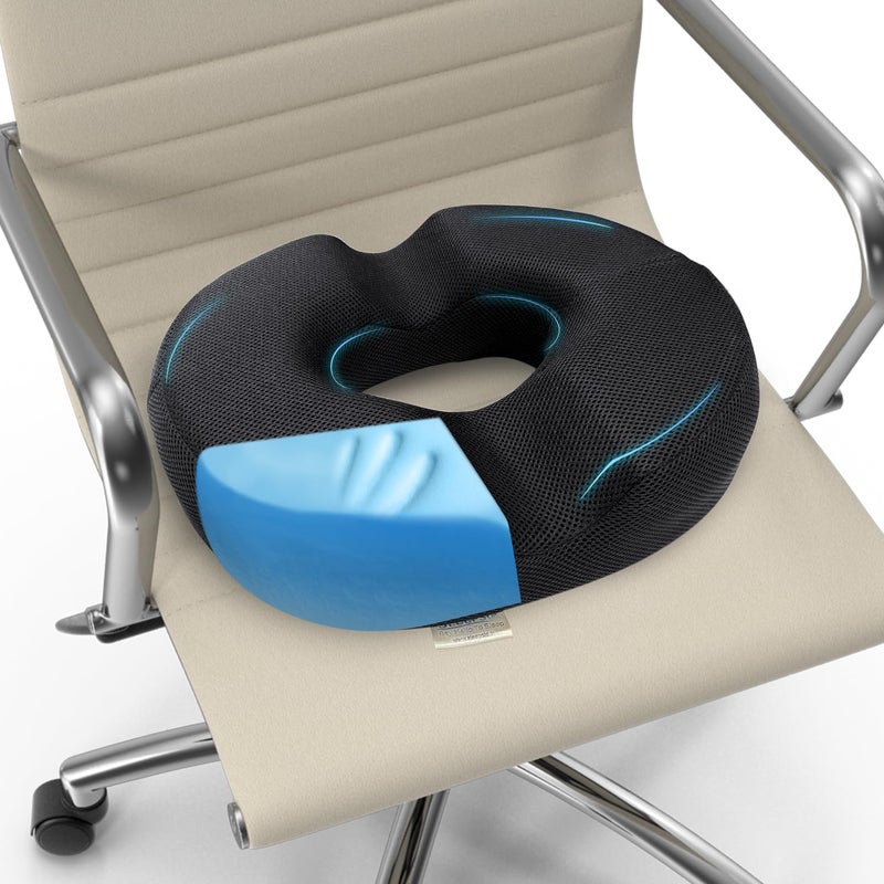 Sleepsia Cool Gel Memory Foam Donut Pillow for Tailbone Pain 1 Year Warranty Hemorrhoids Lower Back Support Orthopedic Ring Cushion for Office Chair Car Seat Piles Relief Black Memory Foam - Image 1