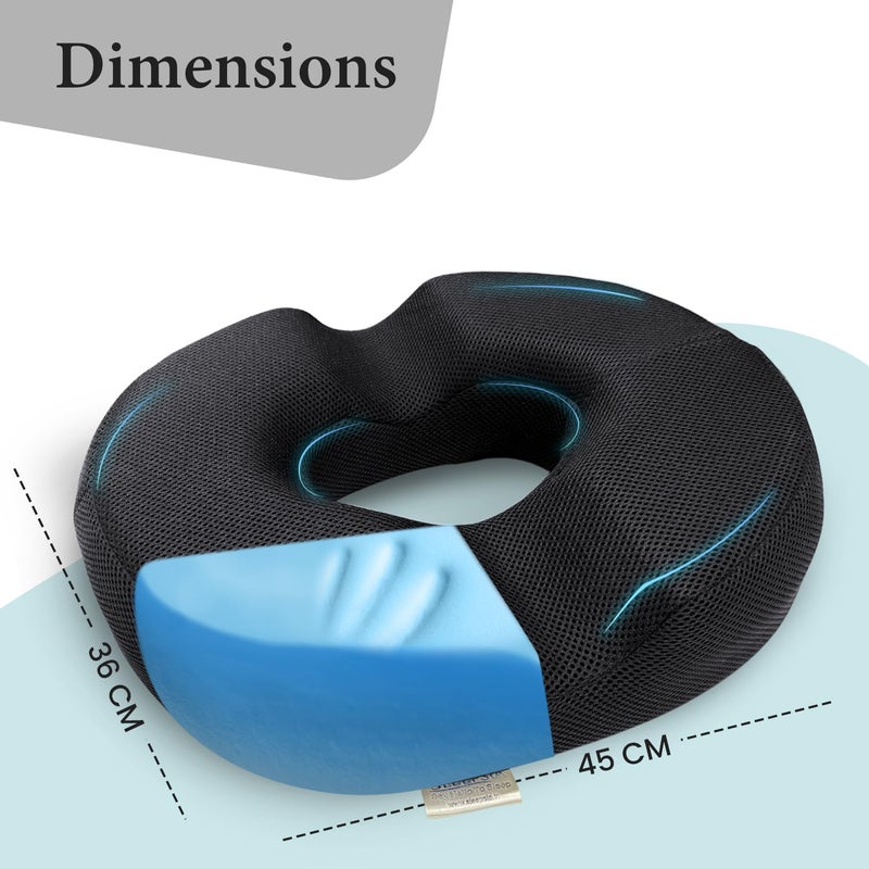 Sleepsia Cool Gel Memory Foam Donut Pillow for Tailbone Pain 1 Year Warranty Hemorrhoids Lower Back Support Orthopedic Ring Cushion for Office Chair Car Seat Piles Relief Black Memory Foam - Image 2