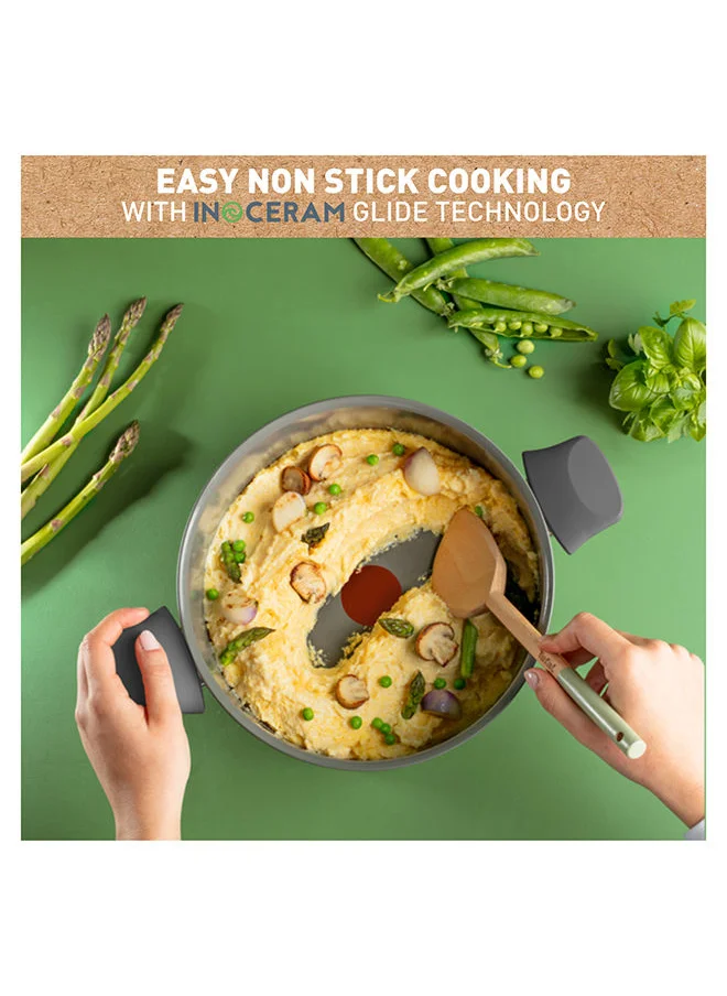 تيفال Tefal Renewal Cooking Pot 24 Cm Non-Stick Ceramic Coating Eco-Designed Recycled Healthy Cooking Stewpot Thermo-Signal™ Safe Cookware Made In France All Stovetops Including Induction