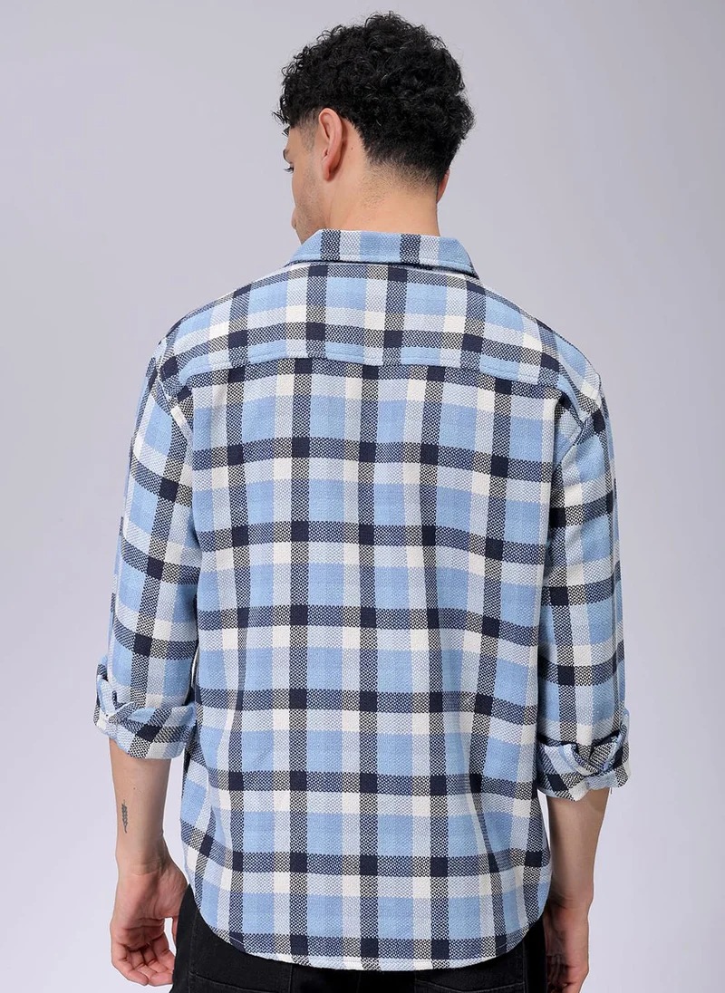 ذا انديان كراج كو Men Relaxed Fit Checkered Full Sleeves Cutaway Collar Resort Wear Shirt