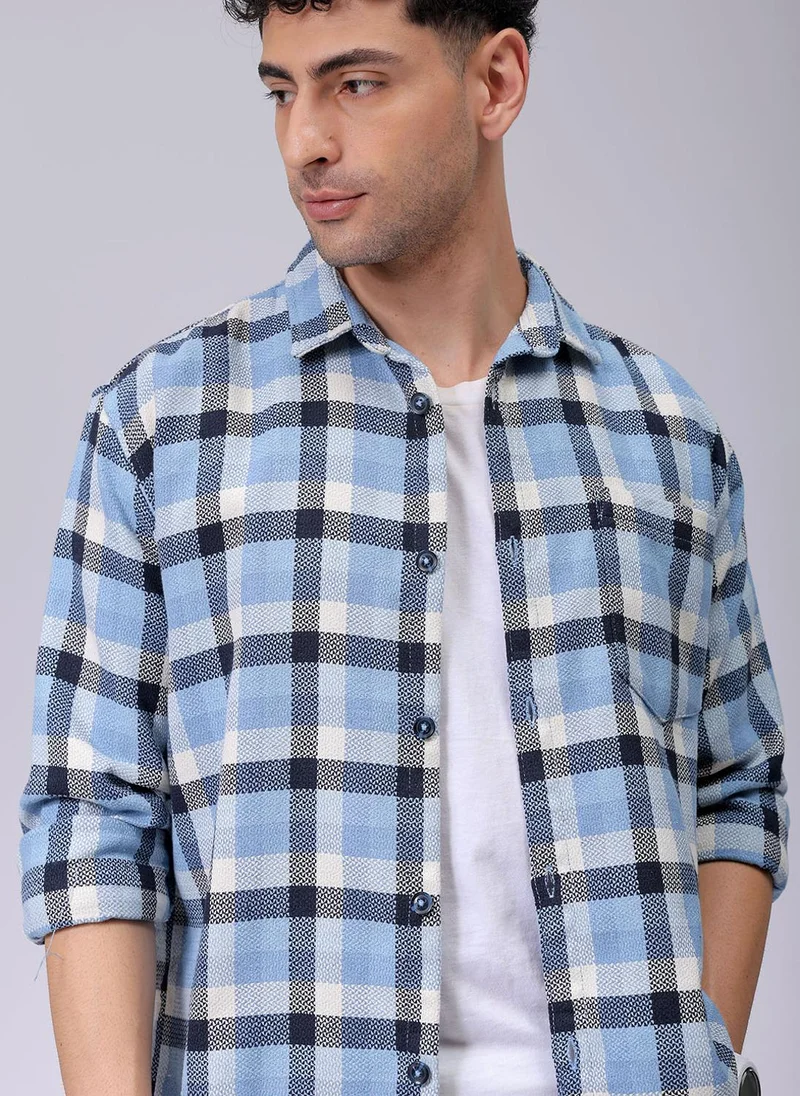 ذا انديان كراج كو Men Relaxed Fit Checkered Full Sleeves Cutaway Collar Resort Wear Shirt