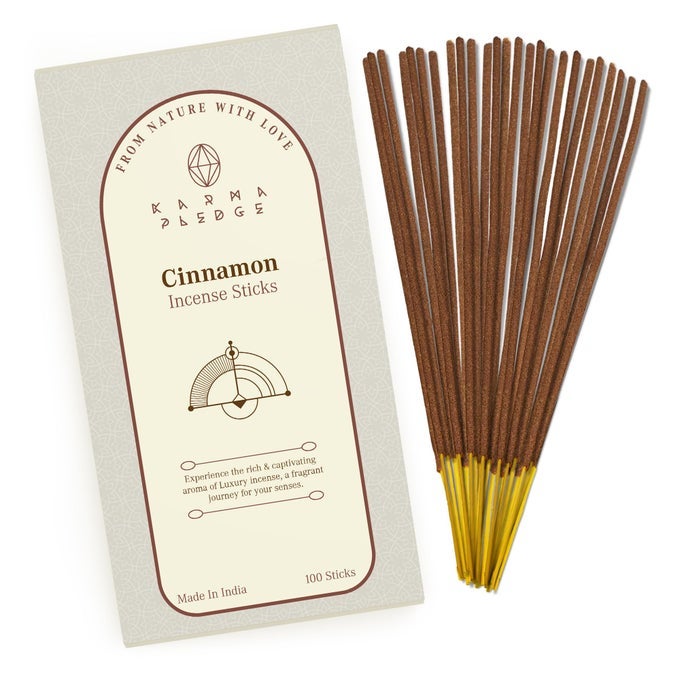 CINNAMON INCENSE STICKS ORGANIC HAND DIPPED 100 STICKS WITH NATURAL HERBS AROMATIC INGREDIENTS BURN TIME 45 TO 60 MINUTES INCENSE FOR POSITIVITY YOGA MEDITATION RELAXATION SPIRITUAL GIFT