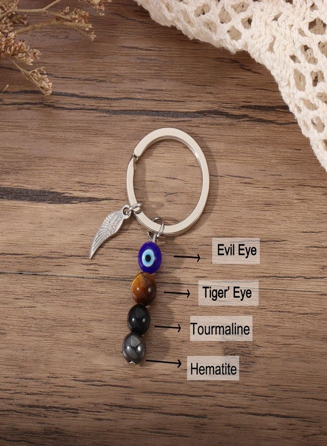 AULSIEY Evil Eye Keychain Charms Decor, Evil Eye Jewelry Triple Empath Protection Keychain for Women, Emotional Protection Healing Crystals Keychains Mental Health Gifts, Natural Crystal Keychains - Image 5