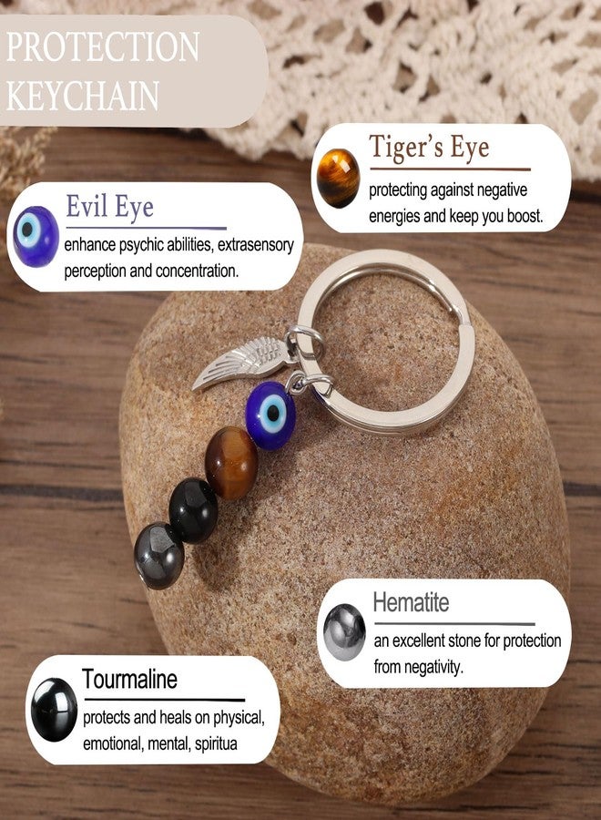 AULSIEY Evil Eye Keychain Charms Decor, Evil Eye Jewelry Triple Empath Protection Keychain for Women, Emotional Protection Healing Crystals Keychains Mental Health Gifts, Natural Crystal Keychains - Image 2
