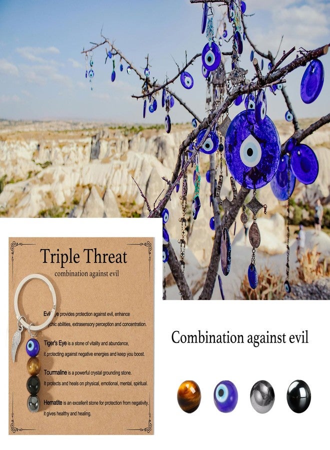 AULSIEY Evil Eye Keychain Charms Decor, Evil Eye Jewelry Triple Empath Protection Keychain for Women, Emotional Protection Healing Crystals Keychains Mental Health Gifts, Natural Crystal Keychains - Image 4