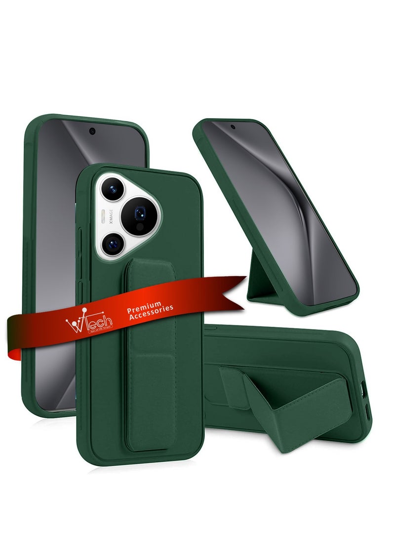 Wtech Hand Grip Foldable Magnetic Kickstand Wrist Strap Finger Grip With Built-In Iron Case Cover For Huawei Pura 70 5G 2024 Dark Green - Image 1