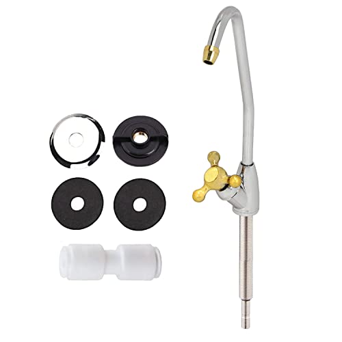 Shapure Imported Ro Faucet tap for Undersink for All Ro Water purifiers, Stainless Steel Kitchen Sink Faucet Tap with Chrome Finish for RO Drinking Water Filter (Golden Handle Faucet) - Image 1