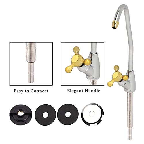 Shapure Imported Ro Faucet tap for Undersink for All Ro Water purifiers, Stainless Steel Kitchen Sink Faucet Tap with Chrome Finish for RO Drinking Water Filter (Golden Handle Faucet) - Image 2