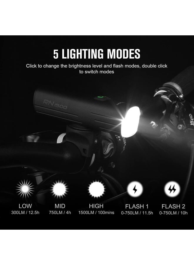 OLIGHT مصابيح رأس دراجة RN 1500 القابلة لإعادة الشحن 1500 لومن لراكبي الدراجات في المدن والطرق، شحن عكسي عبر USB نوع C، بطارية قابلة لإعادة الشحن مضمنة، مدى إضاءة 164 متر شعاع مضاد للتوهج، مقاومة للماء IPX7 - Image 3