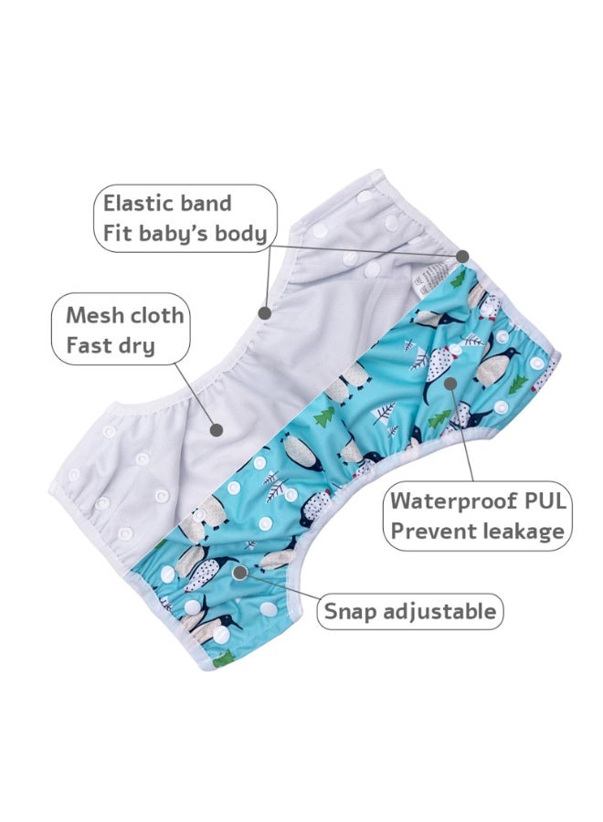 Baby Reusable Swim Nappies 2-Pack, Adjustable Blue Ocean Prints, Waterproof Fast-Dry for 8 Months - 3 Years - Image 3