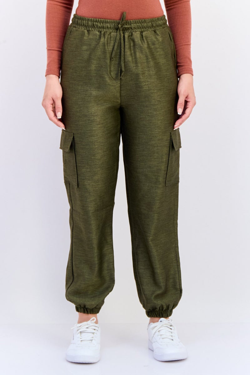 KOTON Women Regular Fit Drawstring Track Pants, Olive - Image 1