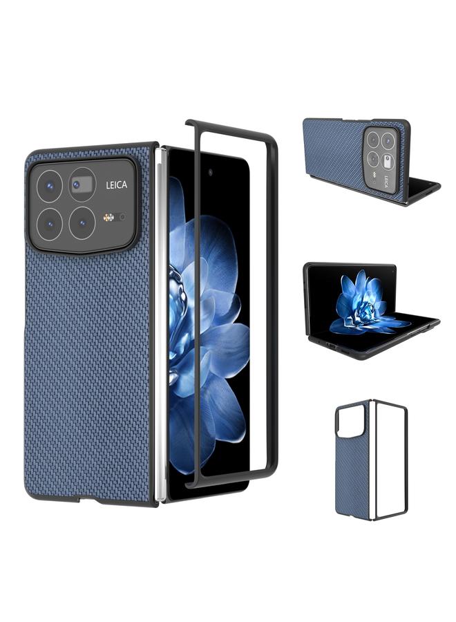 erorex For Xiaomi Mix Fold 4 Black Frame Carbon Fiber Texture PU Phone Case(Sky Blue)