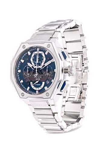 Bulova ساعة بولوفا للرجال بريسجنست كرونوغراف بقرص أزرق من الفولاذ المقاوم للصدأ | 44.5 مم | 96B349 - Image 3