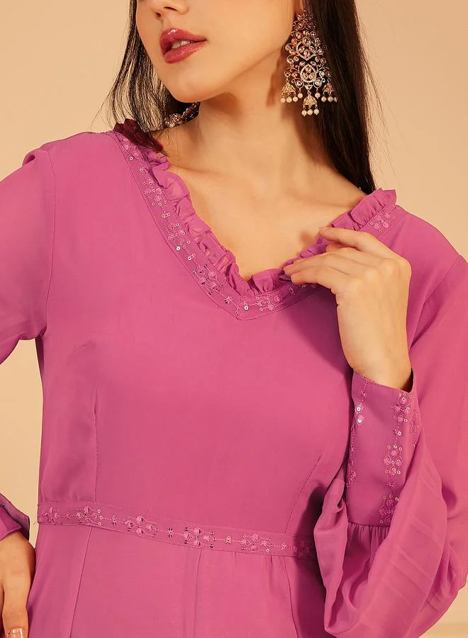 STREET 9 Women Pink V Neck Sequined Jumpsuit