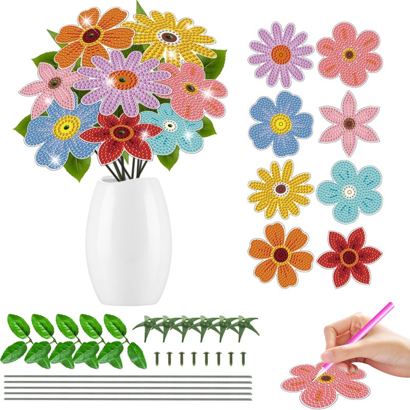 Vcekract 8 Pcs Flower Diamond Art Kits for Adults, Diamond Art for Table Decor, Diamond Painting Art Crafts for Beginners - Image 1