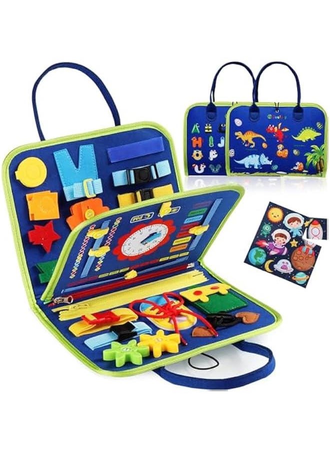 HOOKOR Busy Board Montessori Toy for 1 2 3 4 Year Old Toddlers - Educational Activity Developing Sensory Board for Fine Basic Dress Motor Skills - Travel Toys for Plane Car, Gift for Boys Girls (Blue) (Blu  - Image 1