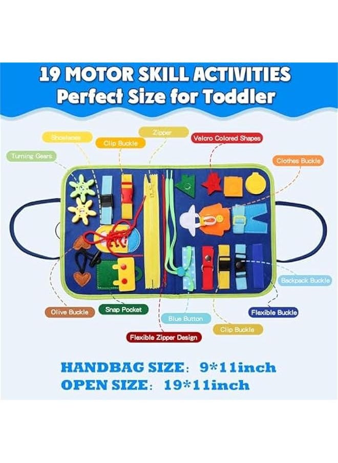 HOOKOR Busy Board Montessori Toy for 1 2 3 4 Year Old Toddlers - Educational Activity Developing Sensory Board for Fine Basic Dress Motor Skills - Travel Toys for Plane Car, Gift for Boys Girls (Blue) (Blu  - Image 2