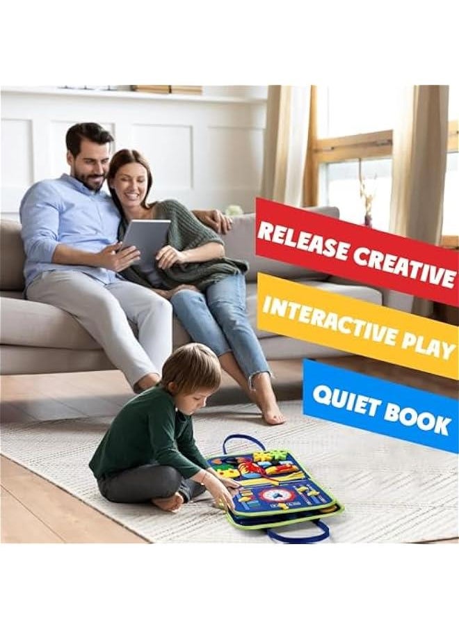 HOOKOR Busy Board Montessori Toy for 1 2 3 4 Year Old Toddlers - Educational Activity Developing Sensory Board for Fine Basic Dress Motor Skills - Travel Toys for Plane Car, Gift for Boys Girls (Blue) (Blu  - Image 5