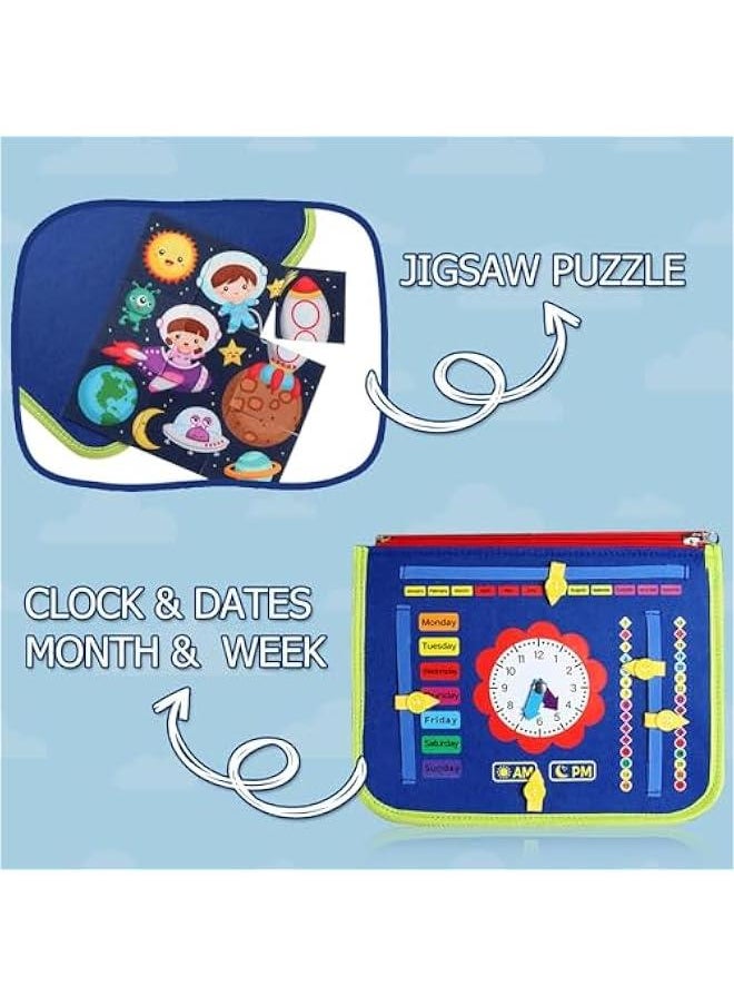HOOKOR Busy Board Montessori Toy for 1 2 3 4 Year Old Toddlers - Educational Activity Developing Sensory Board for Fine Basic Dress Motor Skills - Travel Toys for Plane Car, Gift for Boys Girls (Blue) (Blu  - Image 3