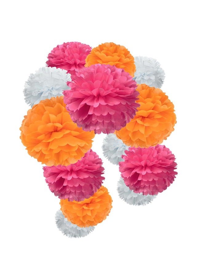 MOWO Hot Pink Orange and White Paper Flower Tissue Pom Poms for Fall Autumn Thank's Giving Baby Shower Graduation Birthday Theme Party, 12pc - Image 1
