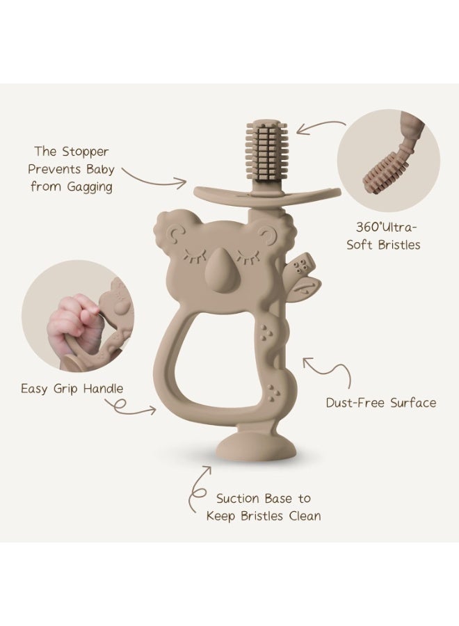 Moonkie Moonkie Teething Toy Set of 2, Safe & Easy to Hold BPA Free Silicone Teethers, 360° Baby Toothbrush with Suction Base, Teether Toys Best for Babies 6-12 Months (Koala Blush/Shifting Sand) - Image 2