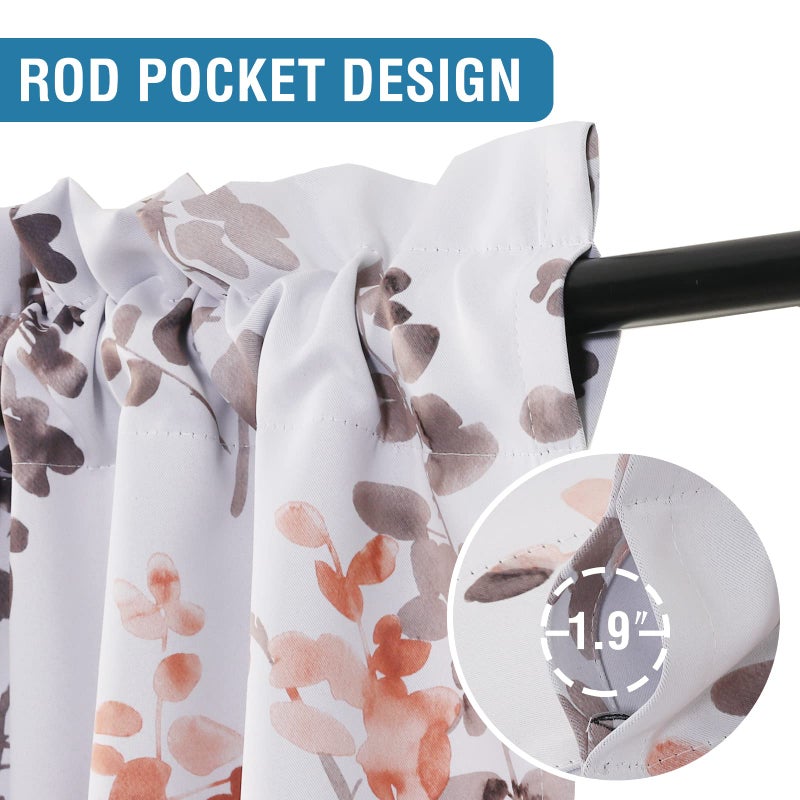 H.VERSAILTEX Valance for Kitchen Windows/Bathroom/Living Room/Bedroom Blackout Window Valance Thermal Insulated Rod Pocket Valance Curtains, 52" W x 18" L, 1 Panel, Floral Pattern in Grey and Coral - Image 2