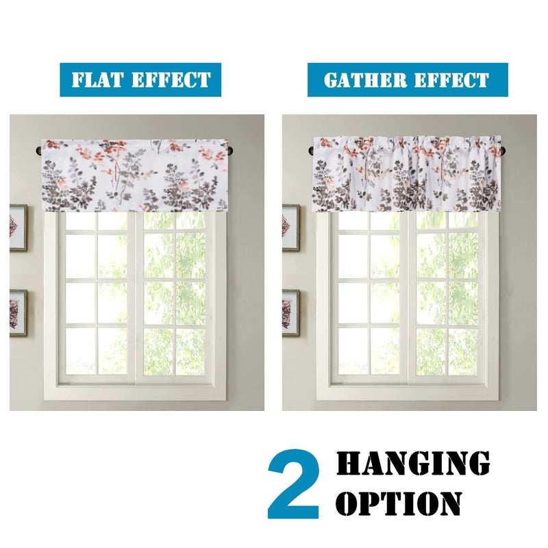 H.VERSAILTEX Valance for Kitchen Windows/Bathroom/Living Room/Bedroom Blackout Window Valance Thermal Insulated Rod Pocket Valance Curtains, 52" W x 18" L, 1 Panel, Floral Pattern in Grey and Coral - Image 5