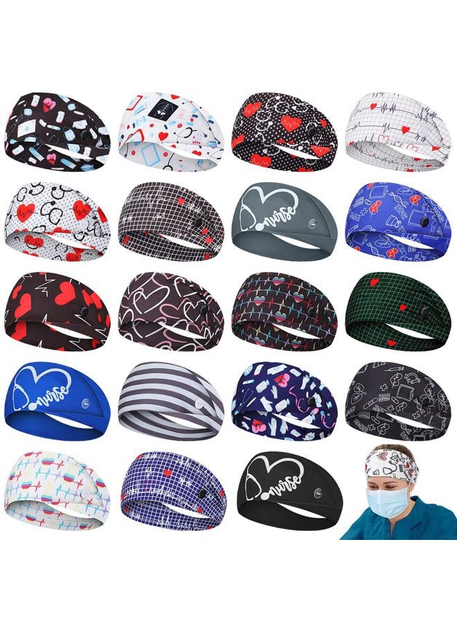 Jexine 20 Pcs Nursing Headbands with Buttons Wide Elastic Stretch Nurse Hair Bands Non Slip Face Covering Ear Protection for Nurse Doctors Women Spa Yoga Sports Workout Head Wraps Accessories  - Image 1