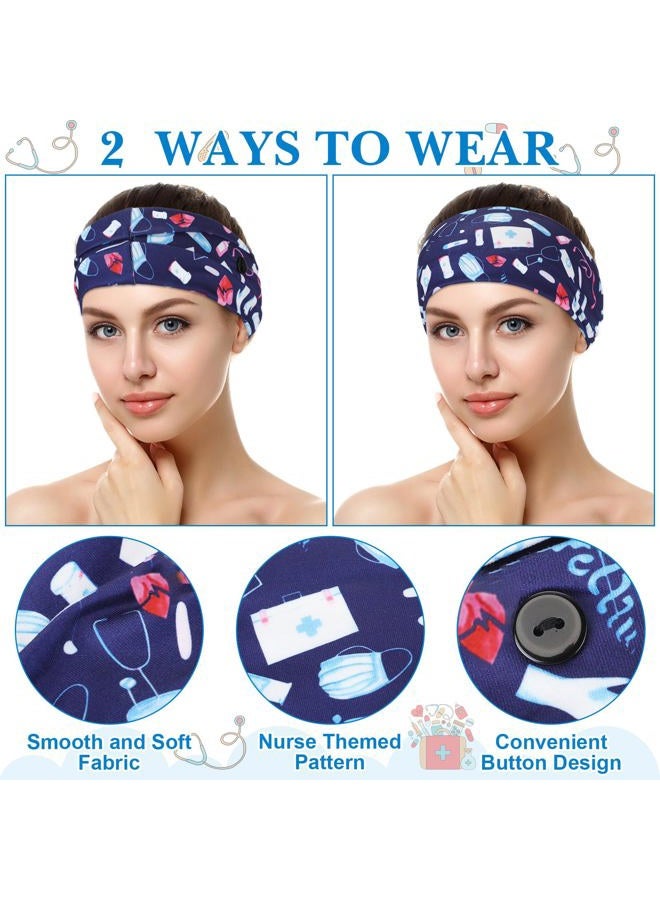 Jexine 20 Pcs Nursing Headbands with Buttons Wide Elastic Stretch Nurse Hair Bands Non Slip Face Covering Ear Protection for Nurse Doctors Women Spa Yoga Sports Workout Head Wraps Accessories  - Image 3