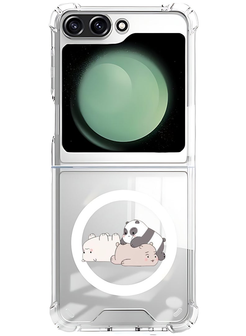 Theodor Magnetic Case for Samsung Galaxy Z Flip 5 Compatible with MagSafe Wireless Charging, Shockproof Phone Bumper Cover Panda friends  - Image 1