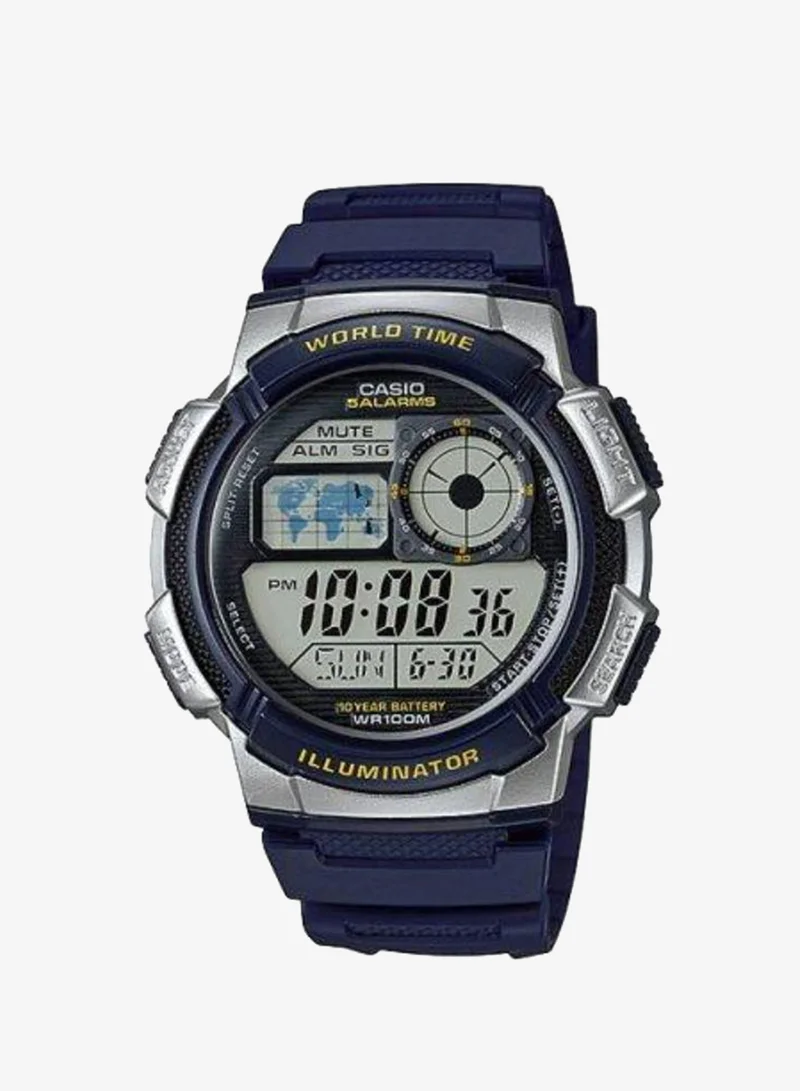 Casio Men's Digital Display Watch With Blue Resin Strap - AE-1000W-2A